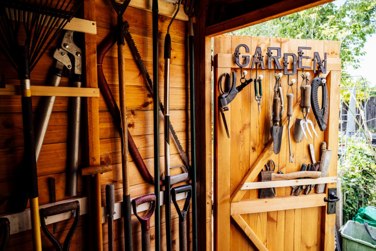 Garden tool storage in shed