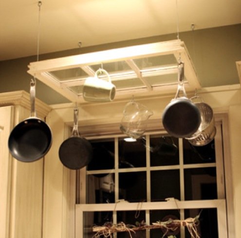 Creative Kitchen Storage Ideas - Upcycled Window Pot Rack