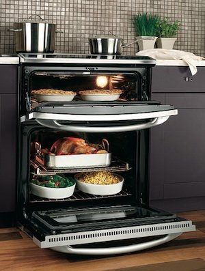 GE Profile Slide-in Double Oven Open