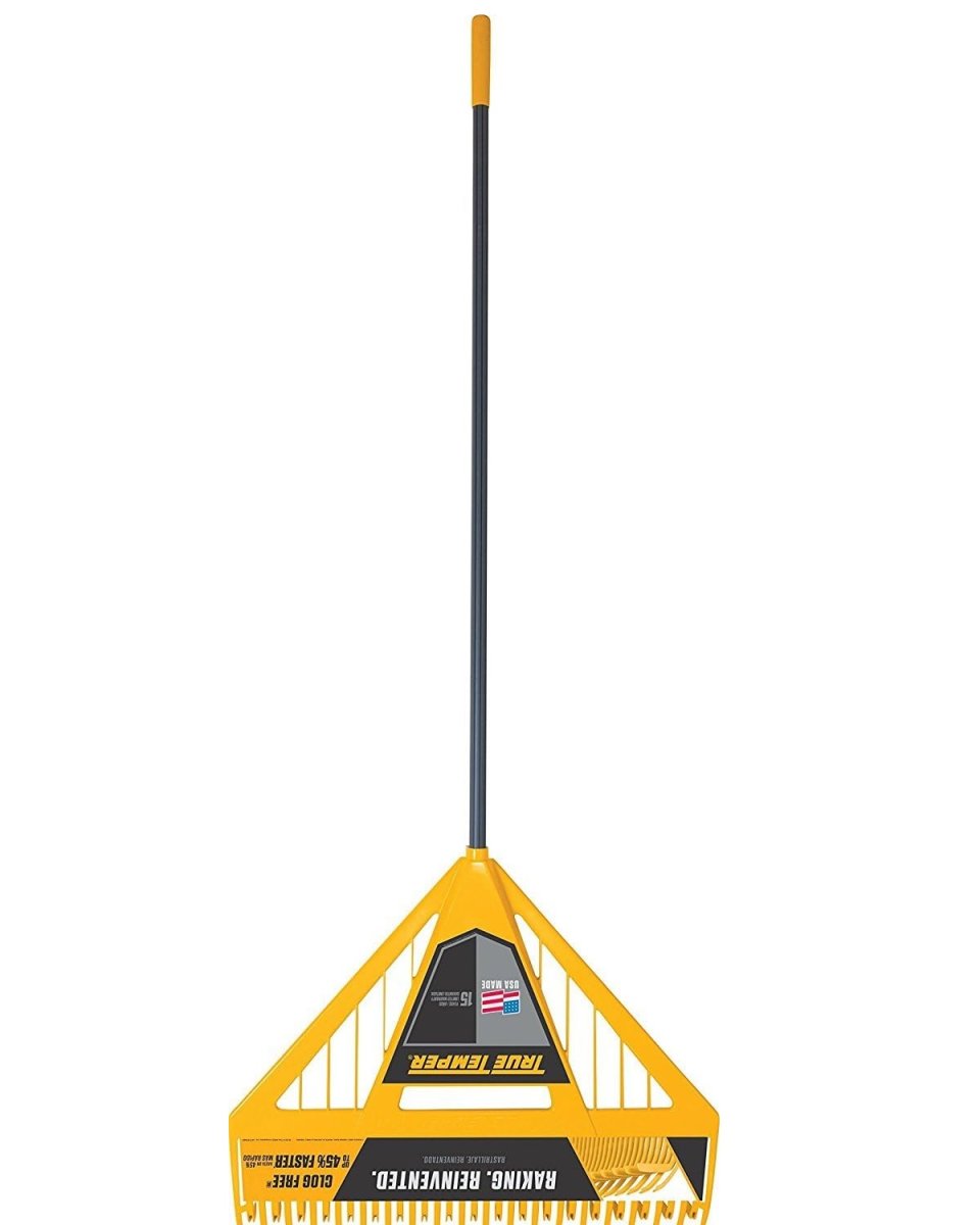 A yellow leaf rake.