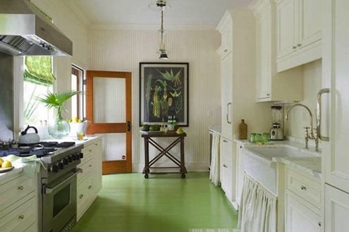 green painted kitchen floor
