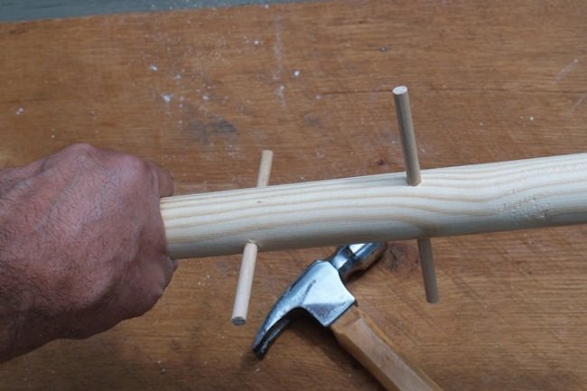 drill holes to insert wood dowels
