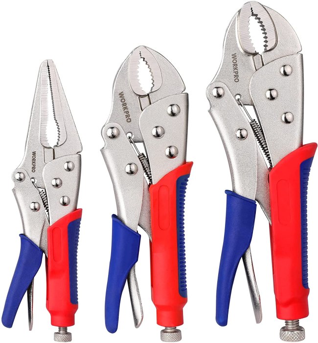 Workpro Locking Pliers set with red and blue handles