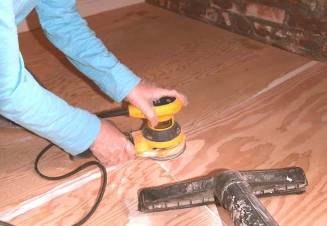 Painted Plywood Floors - Sanding