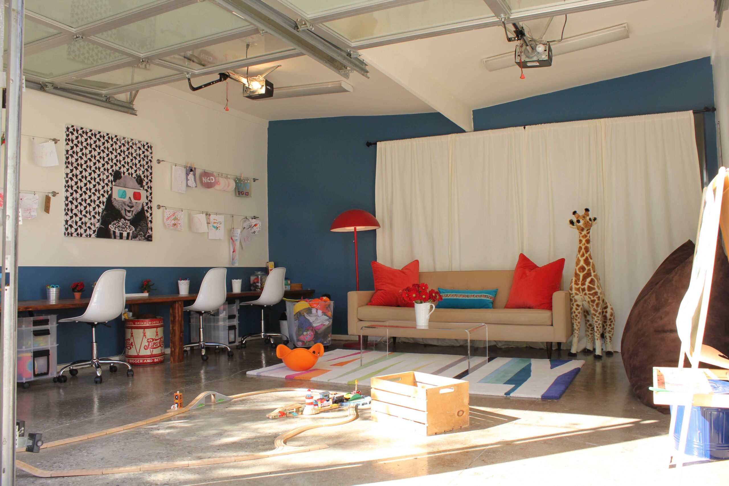 Garage converted into child's playroom space
