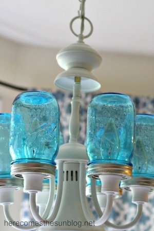 DIY Blue Mason Jar Chandelier
