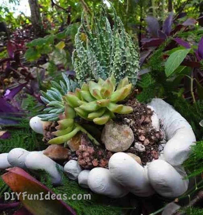 DIY Concrete Hand Planter with Succulents