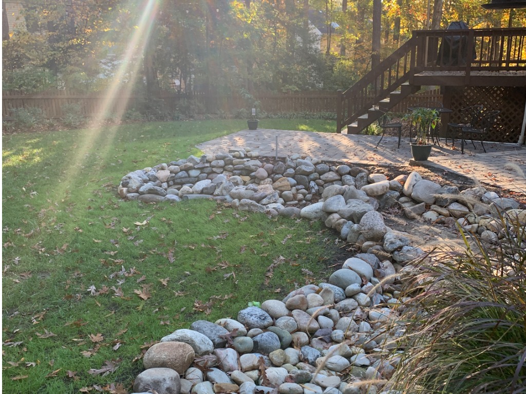Dry creek bed for drainage