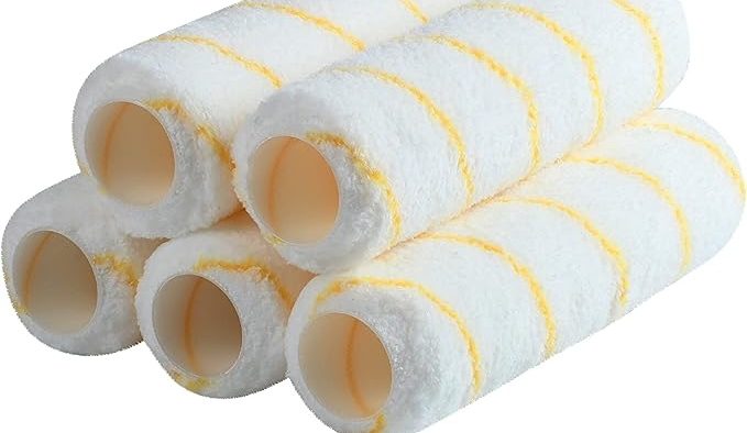 Five Bates paint roller covers on a white background.