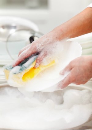 Suds Dishes with Homemade Liquid Dish Soap