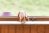 Red squirrel enters a house through a window surrounded by medium-brown wood trim.