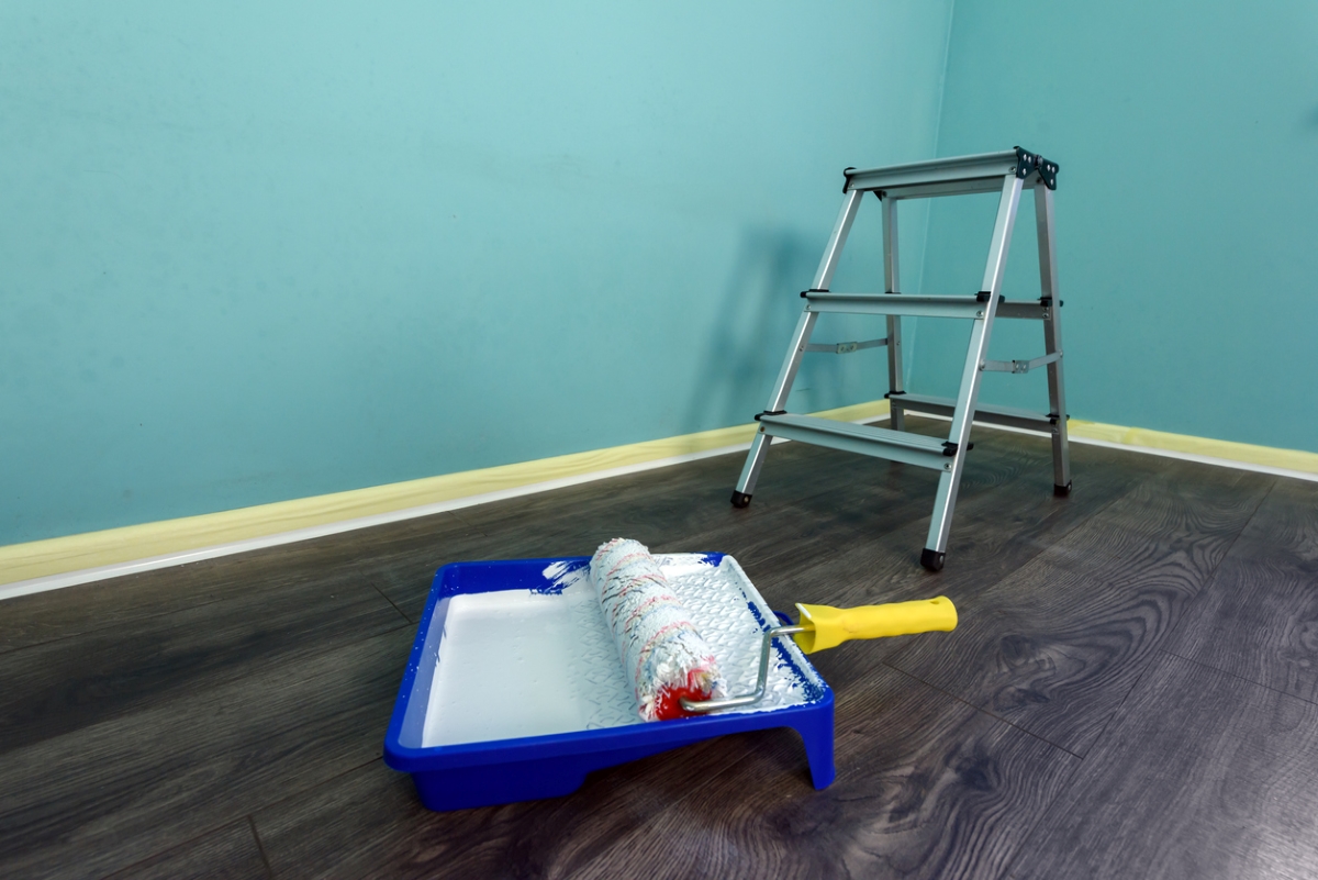 Painted room with tools on the floor
