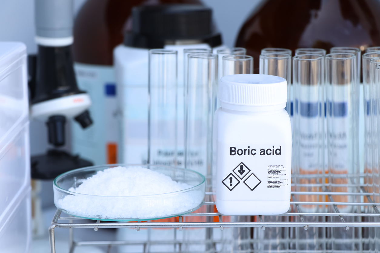 Boric acid in bottle, chemical in the laboratory.