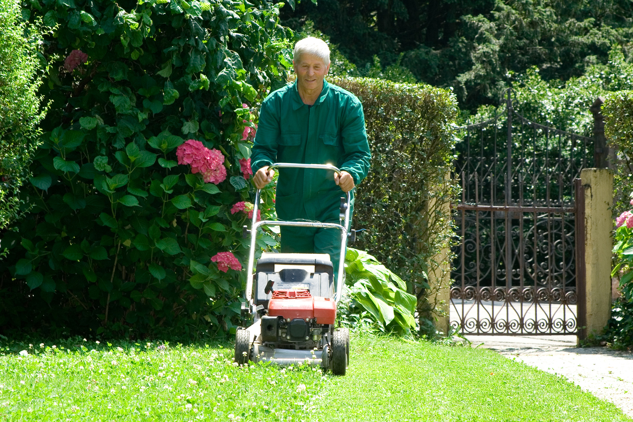 Man with lawn mower