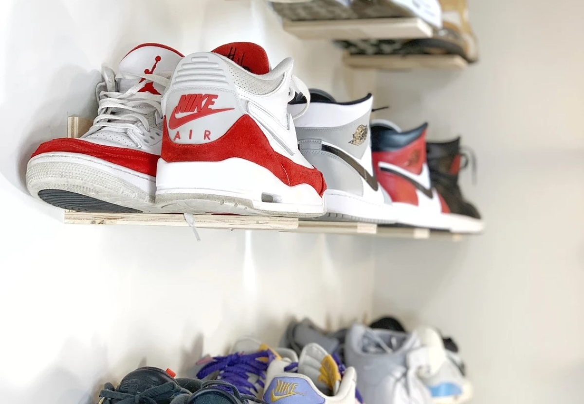 Shoes on wall shelf