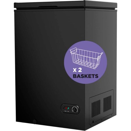  The Northair 3.5 cu. ft. Chest Freezer on a white background with a purple circle illustration showing that two baskets are included.