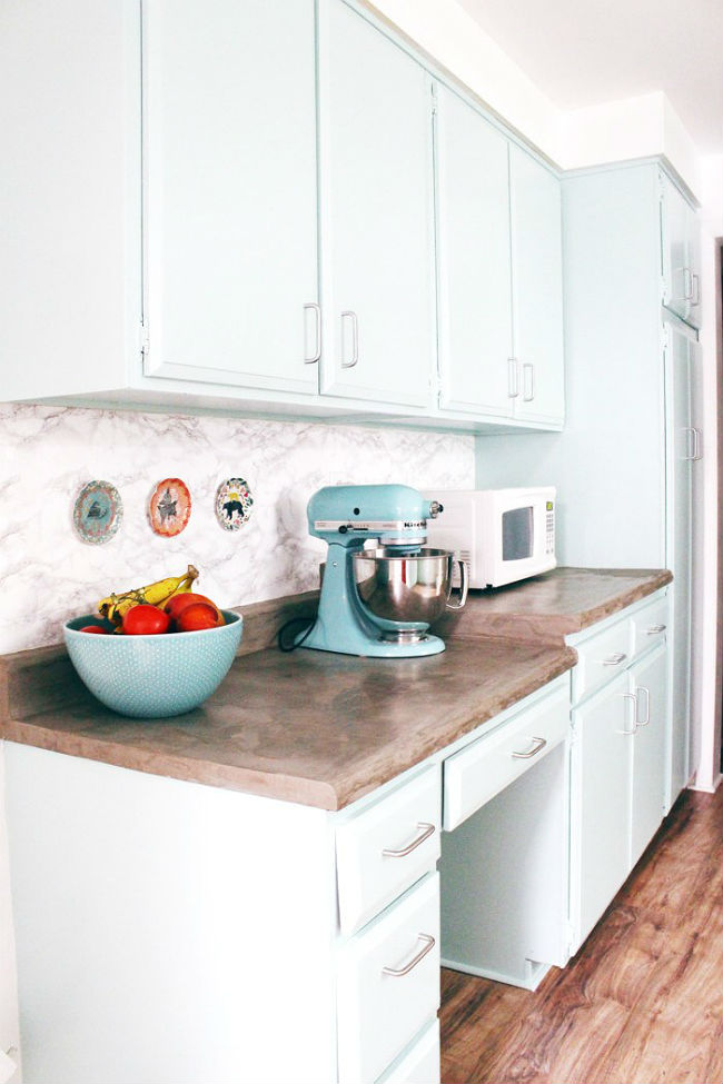 DIY a Small Removable Backsplash with Marble Contact Paper