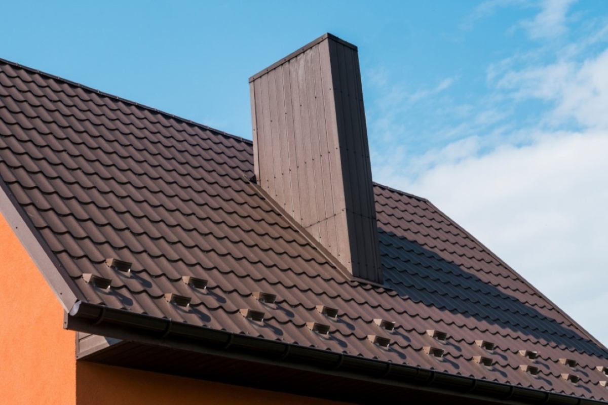 PVC coated brown metal roof sheets.