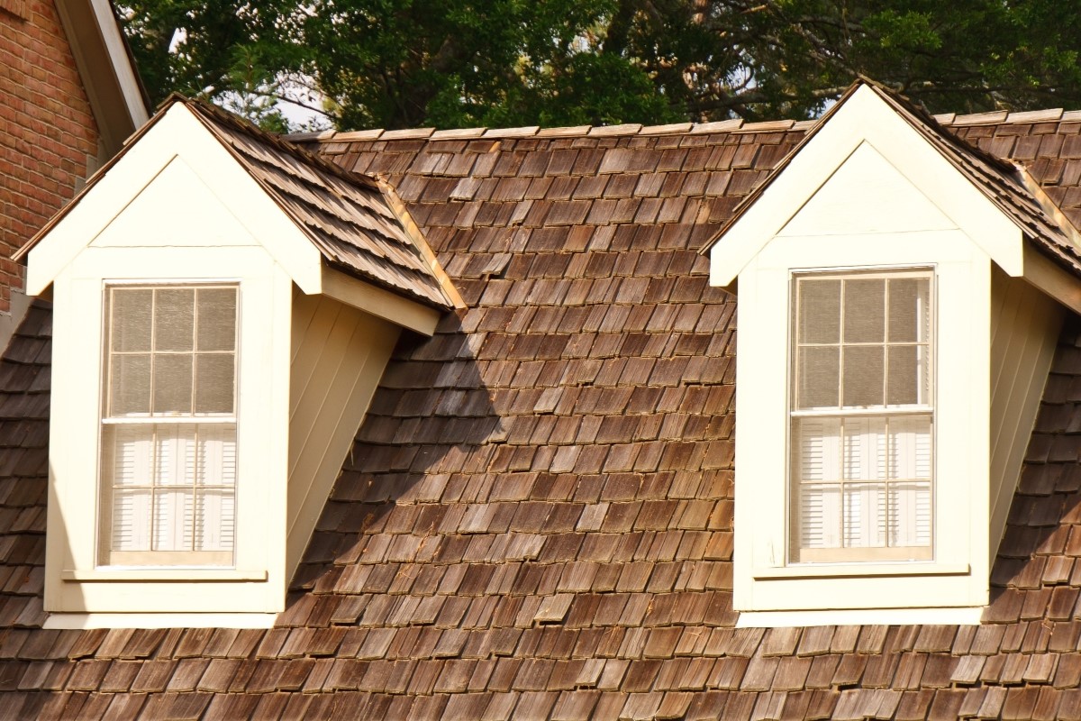 Wood shingles on roof.