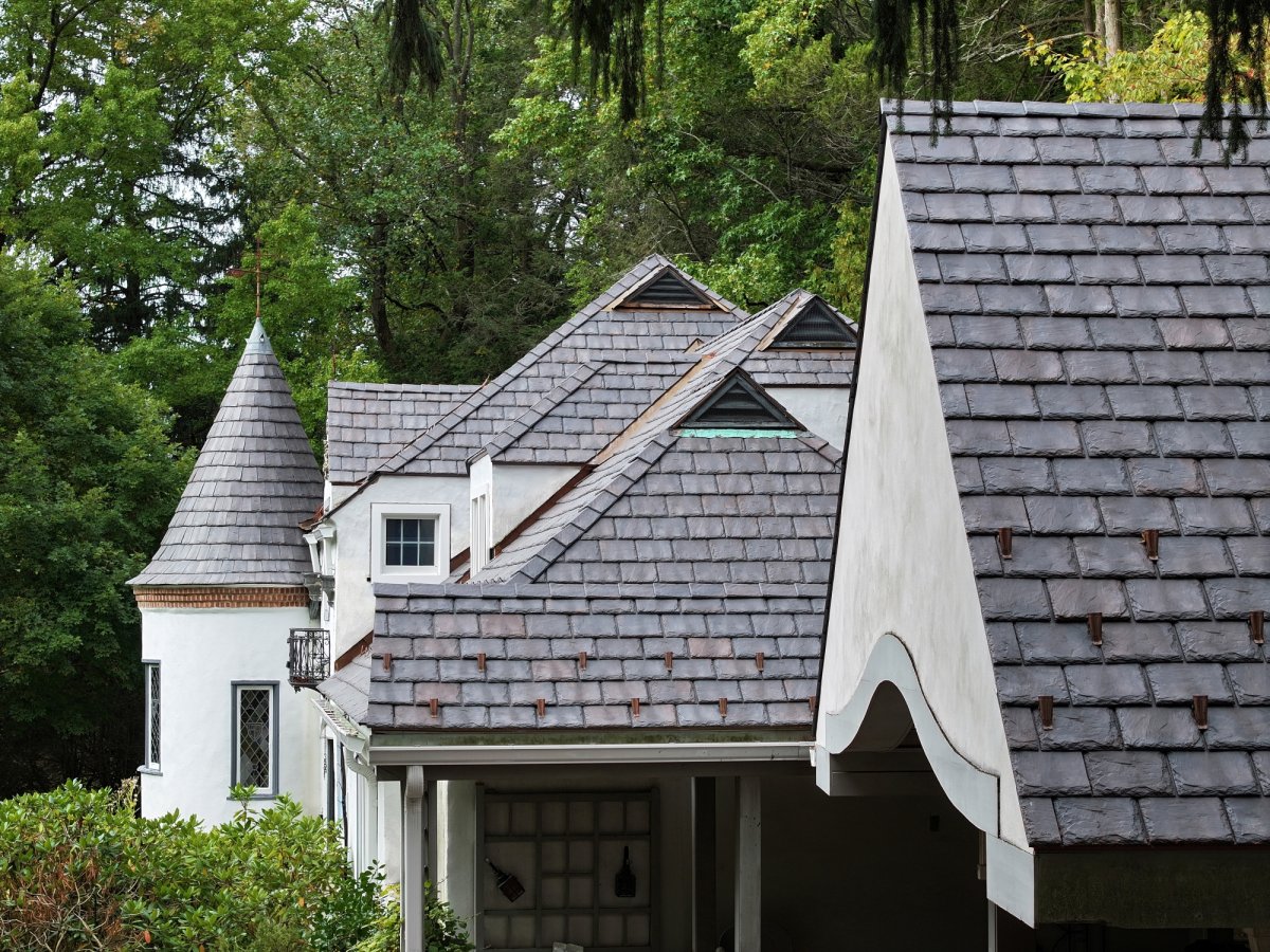 Tile slate roof on a cottage.