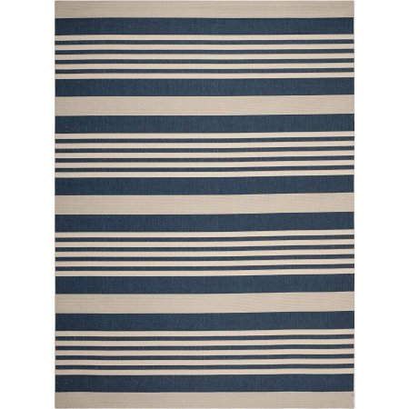  Safavieh Courtyard Collection blue and cream striped Indoor/Outdoor Rug on white background