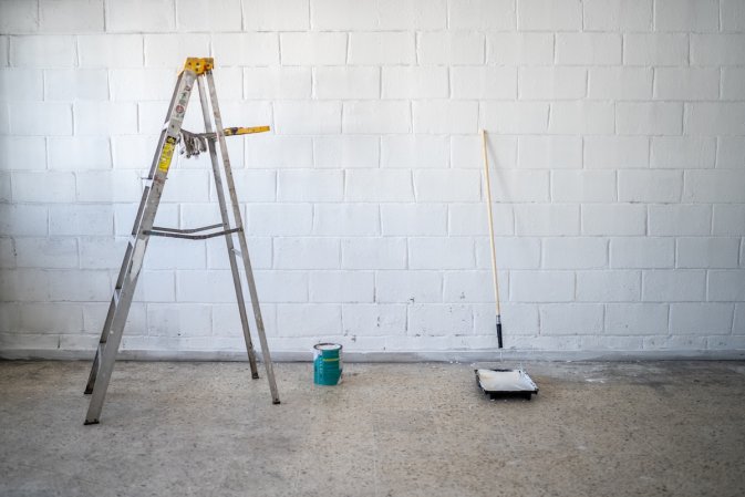 A dry basement after cleaning up leaking walls.
