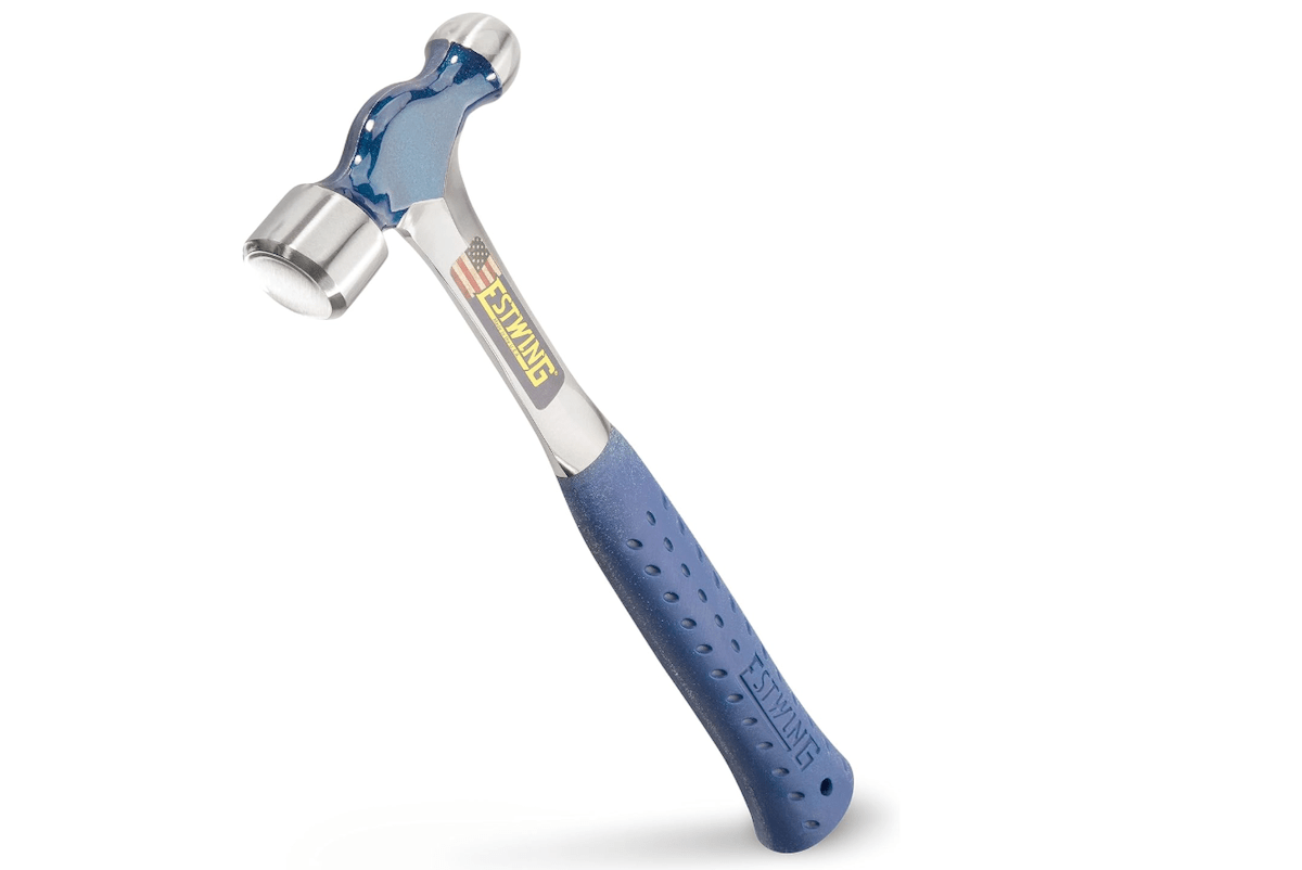 A blue Estwing Ball Peen Hammer. 