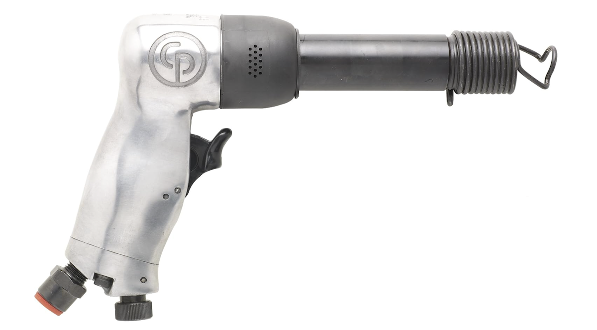 A silver Pneumatic Hammer. 