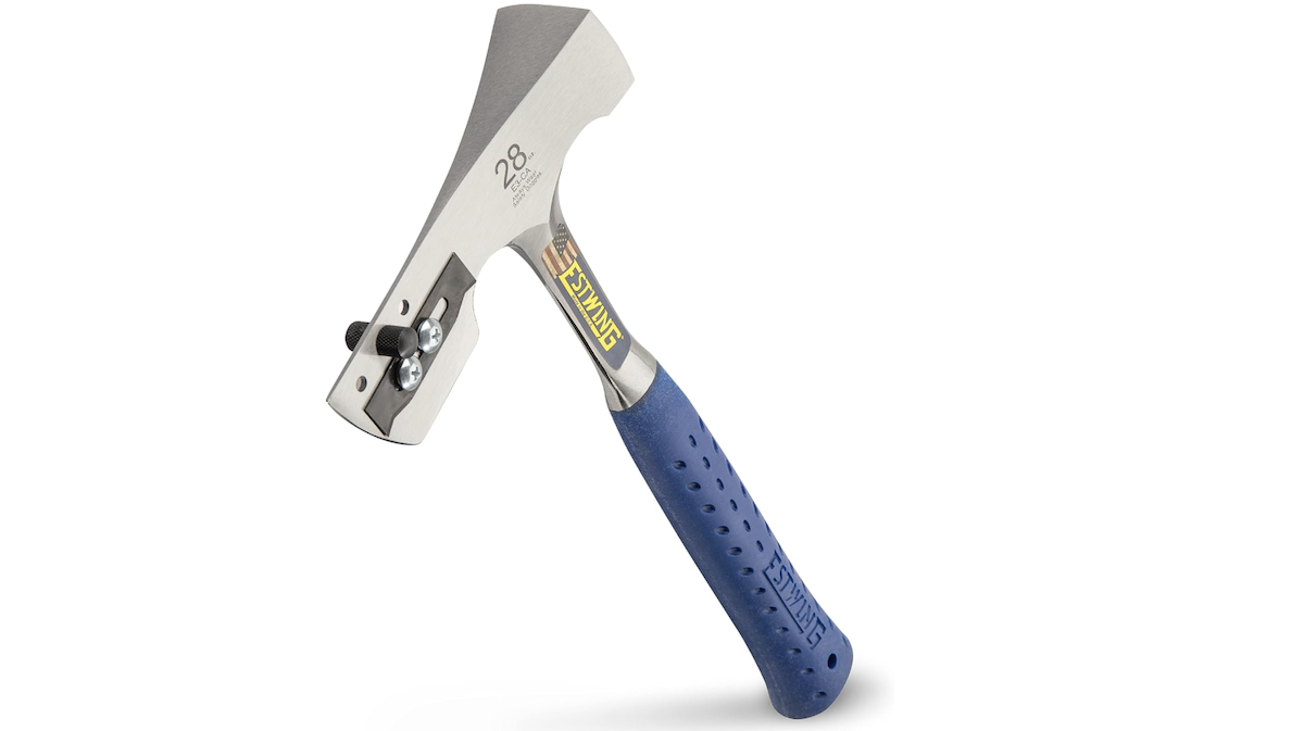 A blue Shingle or Roofing Hammer from Estwing. 