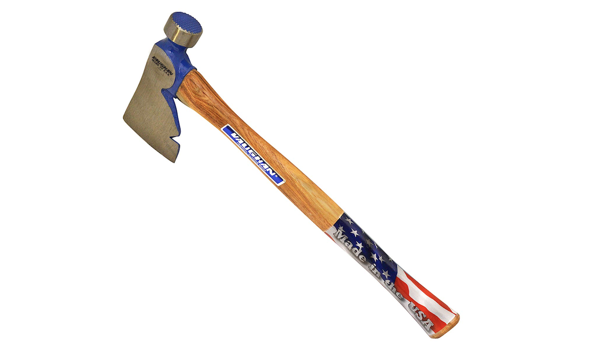 A hatchet hammer from Vaughan tools with an American Flag design on the handle. 