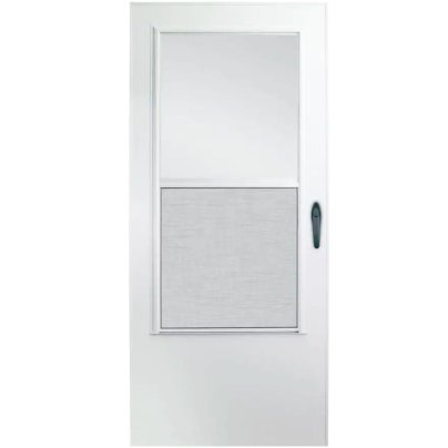 The Emco 100 Series Self-Storing Storm Door on a white background