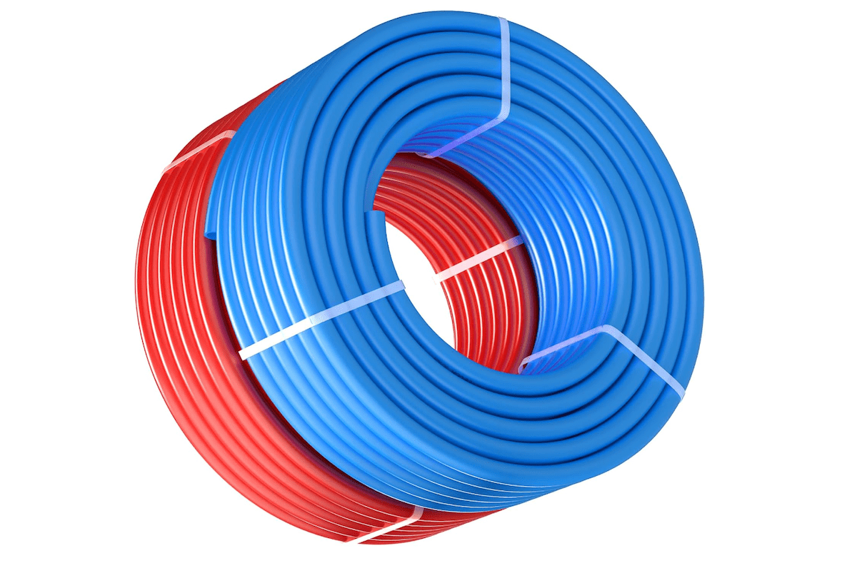 Blue and red PEX piping used for plumbing. 