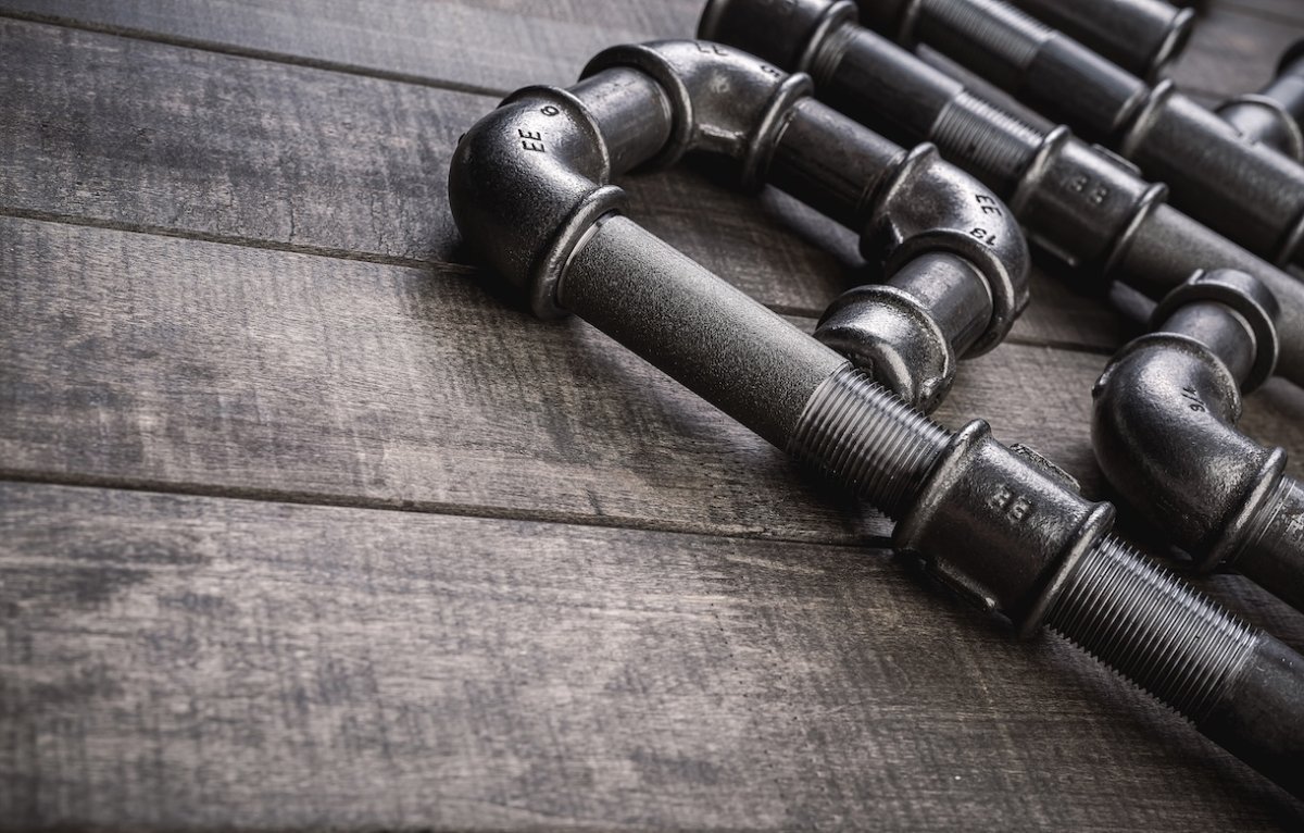 Cast iron piping used for plumbing. 
