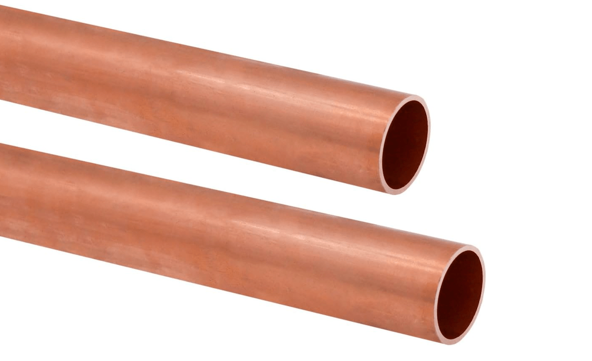 A set of copper pipes used for plumbing installations. 