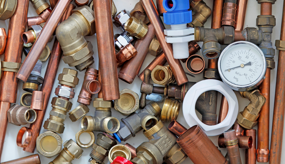 Different types of plumbing pipes combined together.
