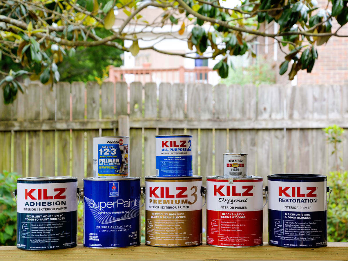 Table filled with the best paint primers tested and reviewed.