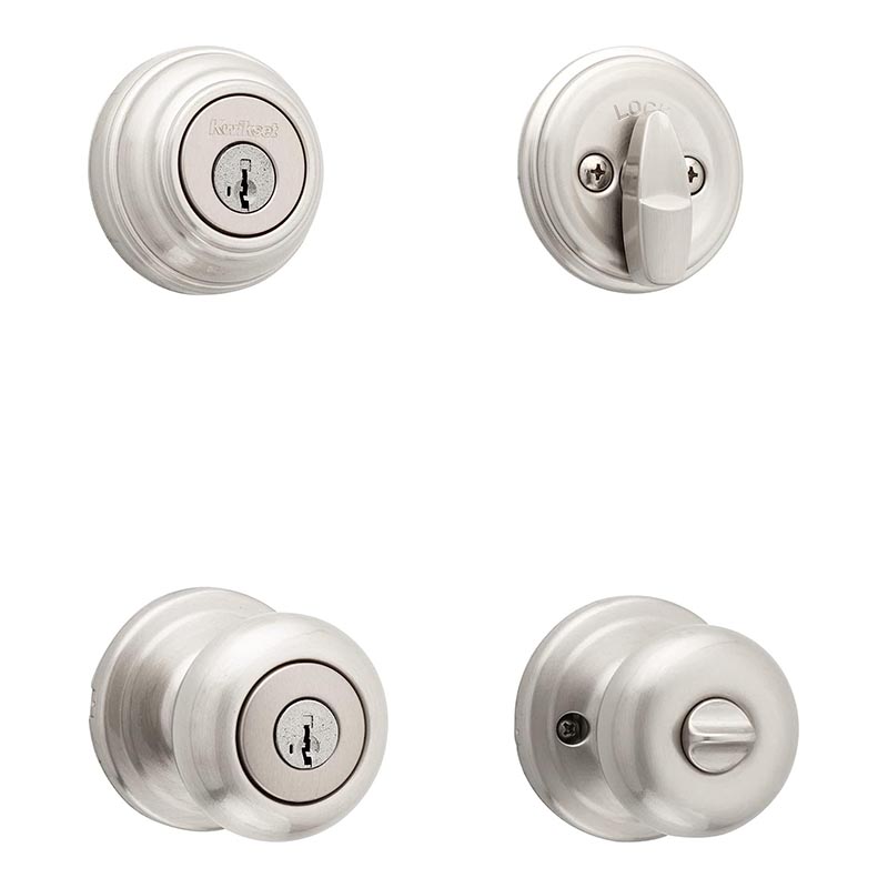 The Kwikset Juno Security Set Keyed Deadbolt on a white background.