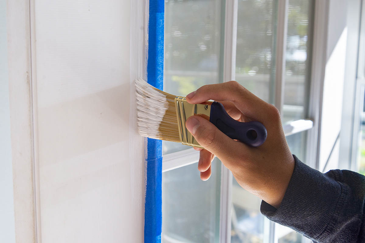 The best Wooster Shortcut 2" Angle Sash Paint Brush used to cut in around the glass panes in a French door