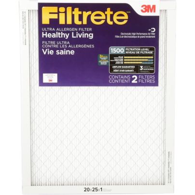 The Filtrete MPR 1500 Allergen, Bacteria, & Virus Filter in its purple packaging on a white background.