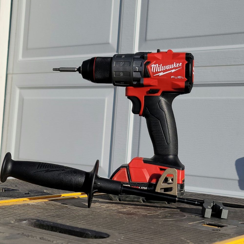 Milwaukee 2804-20 M18 FUEL ½-Inch Hammer Drill/Driver on a workbench