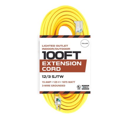 The Best Extension Cord Option:Iron Forge Cable Lighted Outlet Indoor/Outdoor 100-Foot Extension Cord 12/3 SJTW