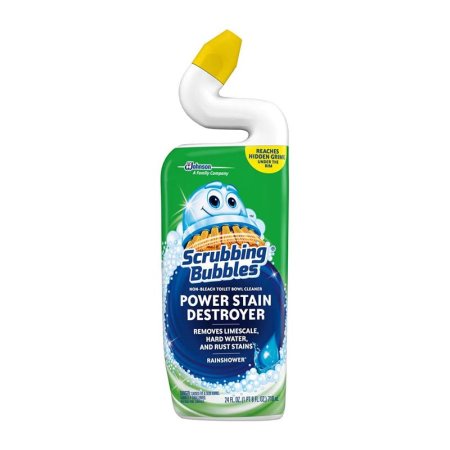  A bottle of Scrubbing Bubbles Power Stain Destroyer on a white background.