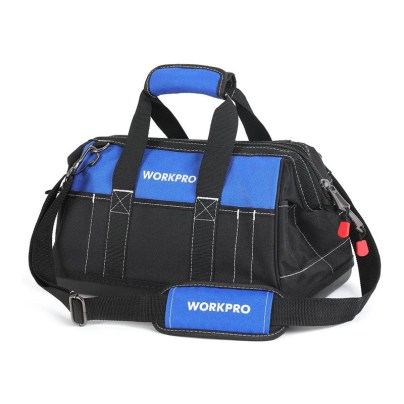The WorkPro 16-Inch Wide Mouth Tool Bag with Molded Base on a white background.