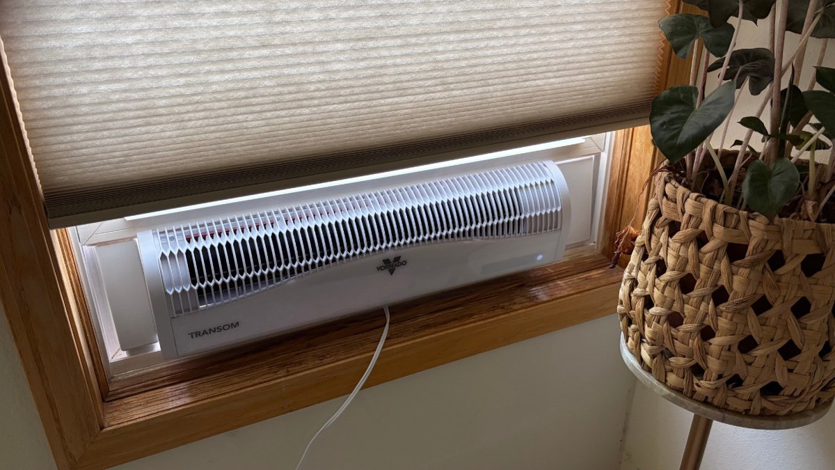 Vornado Transom Window Air Circulator installed during testing