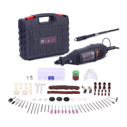 The Goxawee Rotary Tool Kit and its accessories on a white background.