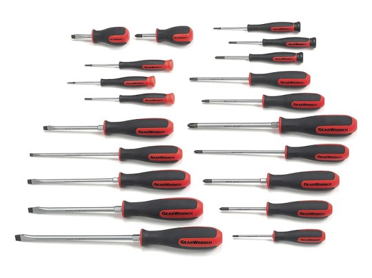 The Gearwrench 20-Piece Dual-Material Screwdriver Set on a white background.