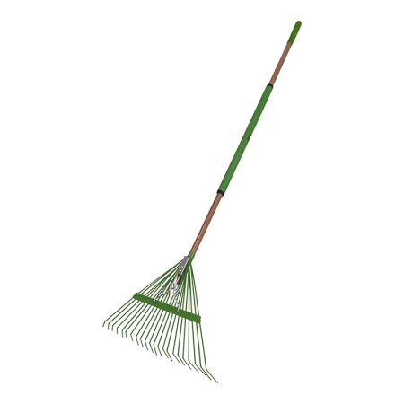 Green Ames 22-Tine Steel Leaf Rake on white background