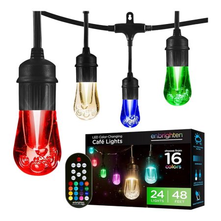  Enbrighten Color-Changing Vintage LED Cafe Lights with box and remote on white background