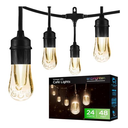 Enbrighten Vintage LED Cafe Lights with box on white background