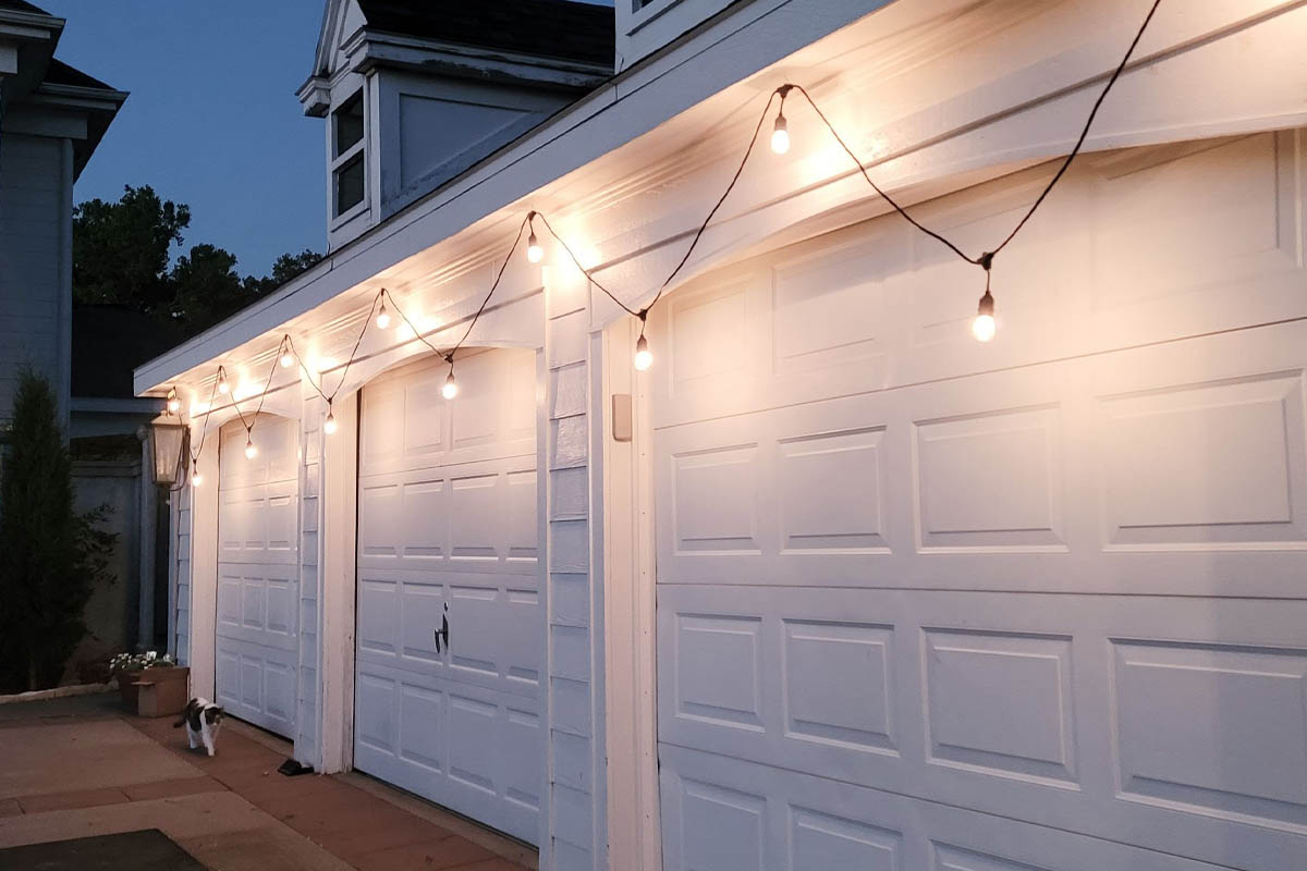 The best outdoor string lights option lighting up a garage